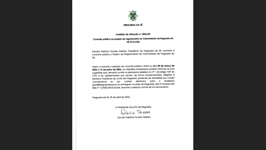Consulta P&uacute;blica ao Projeto de Regulamento do Voluntariado da Freguesia da S&eacute;
