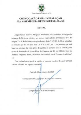 EDITAL - INSTALAÇÃO DA ASSEMBELIA DE FREGUESIA DA SÉ